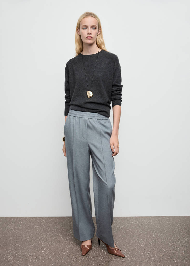 Wide leg trousers with elastic waist grey - Women - 4 - MANGO | MANGO (UK)