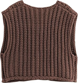 Hixiaohe Womens Crochet Chunky Knit Top Sleeveless Button Down Crop Tops Trendy Cardigan Sweater ... | Amazon (US)