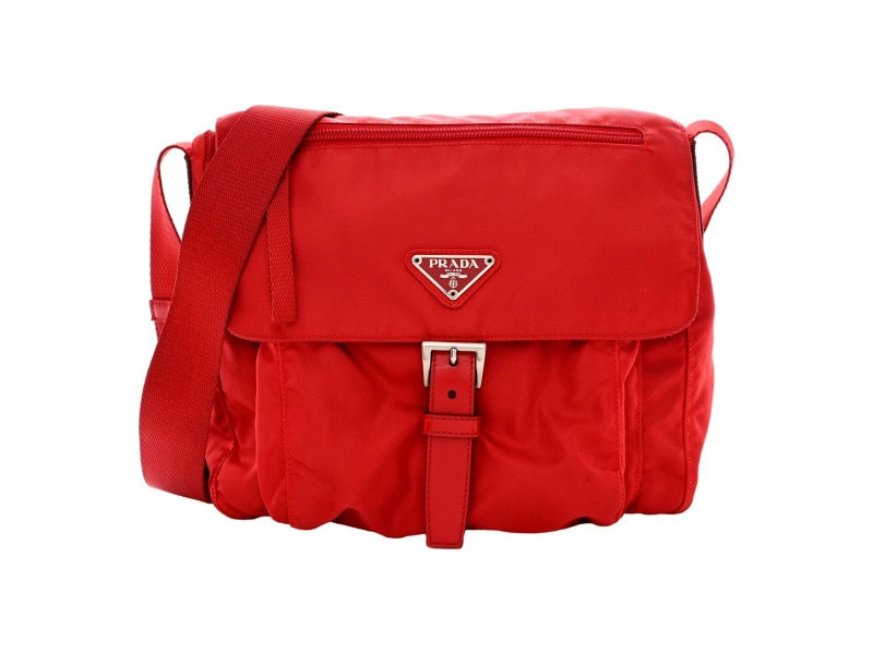 Prada Rosso Pattina Nylon Red Medium Messenger Bag | JTV Jewelry