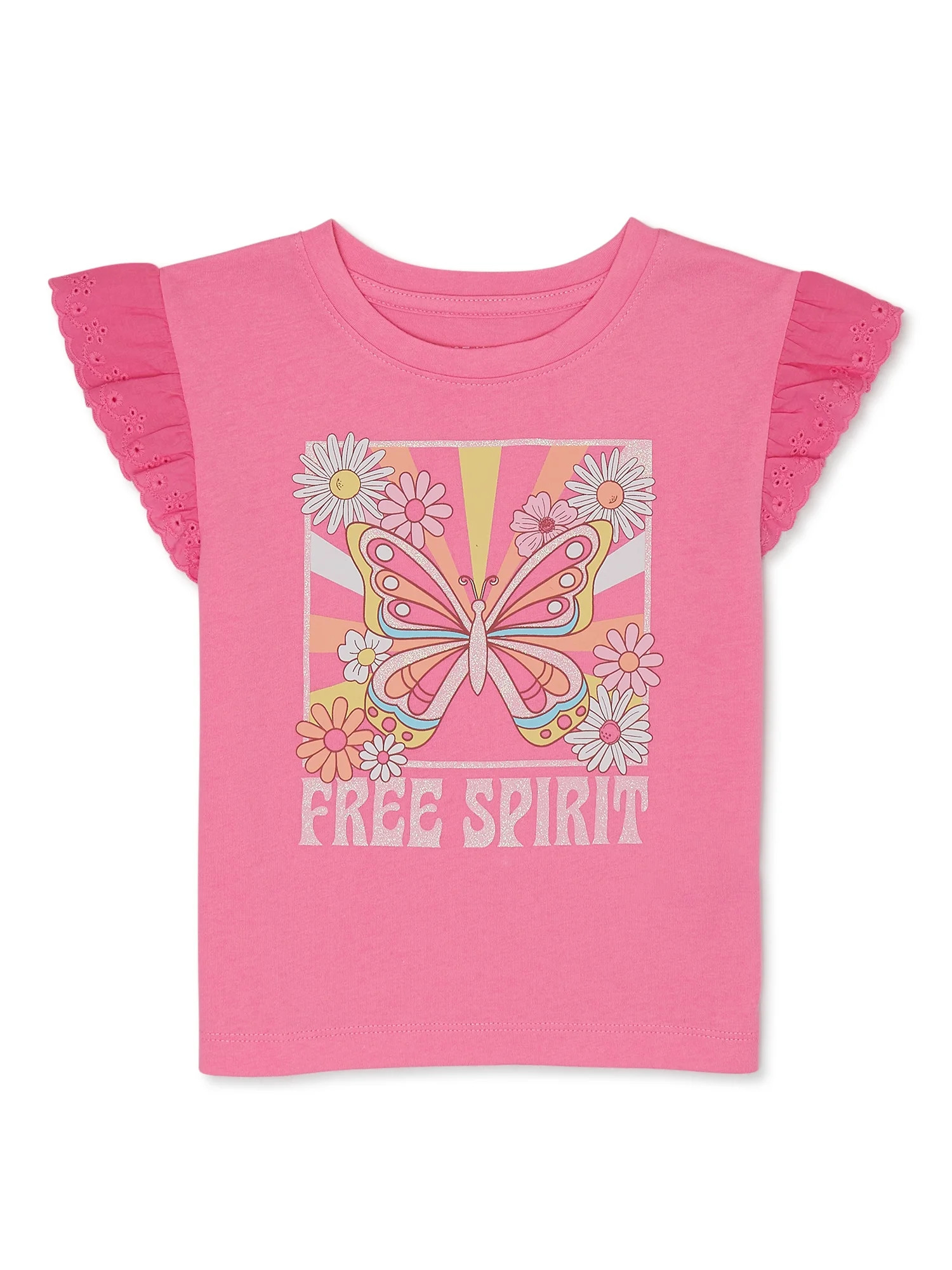 365 Kids from Garanimals Girls Eyelet Sleeve Graphic Tee, Sizes 4-10 | Walmart (US)