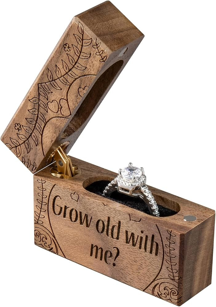 Wooden Engagement Ring Box Small Slim Proposal Wedding Ring Case | Amazon (US)