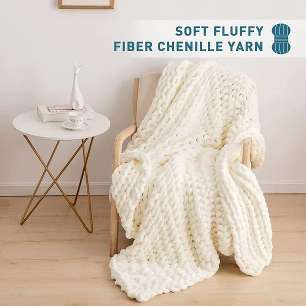 Comtest Chunky Knit Throw Blanket Soft Warm Chenille Blanket, Milk White, 40" x 40"(Single Sofa) ... | Walmart (US)