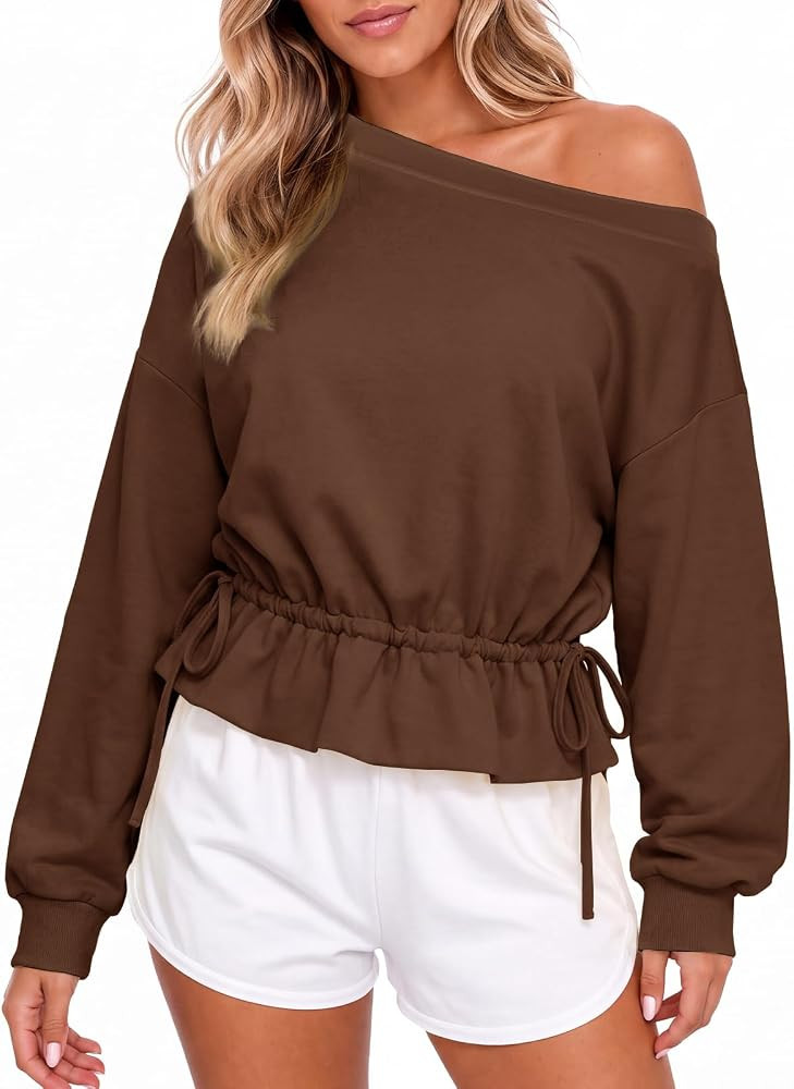 Aoysky Womens Off Shoulder Sweatshirts Long Sleeve Fall Pullover Tops | Amazon (US)