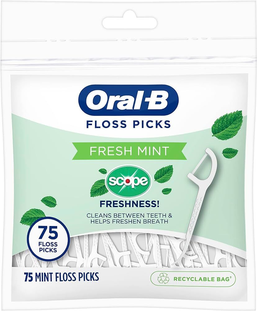 Oral-B Burst of Scope Dental Floss Picks, Fresh Mint, 75 Count Each, Pack of 6 (450 Count Total) | Amazon (US)