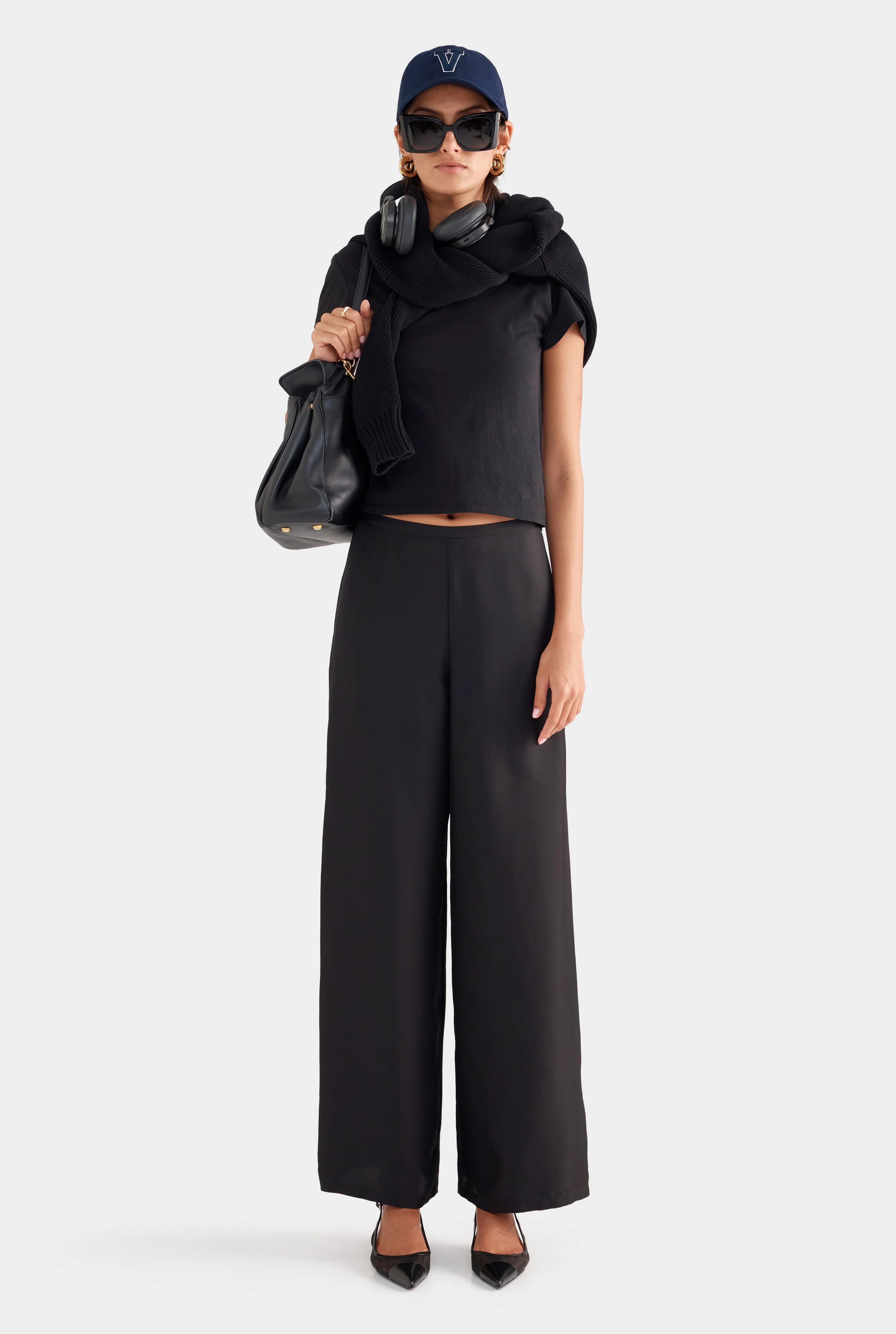 Womens Flat Front Silk Pant in Black | Venroy | Venroy AU