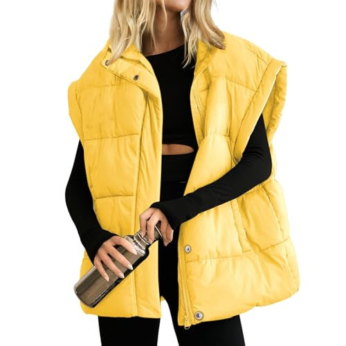 Songling Womens Oversized Puffer Vest Stand Collar Full Zip Sleeveless Bubble Puffer Vest Quilted Padded Warm Coat Outwear (Yellow,M) | Amazon (US)