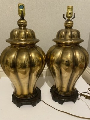 Pair Of Vintage Gold Table Lamps  Ginger Jar  On Wooden Base Mid Century | eBay US