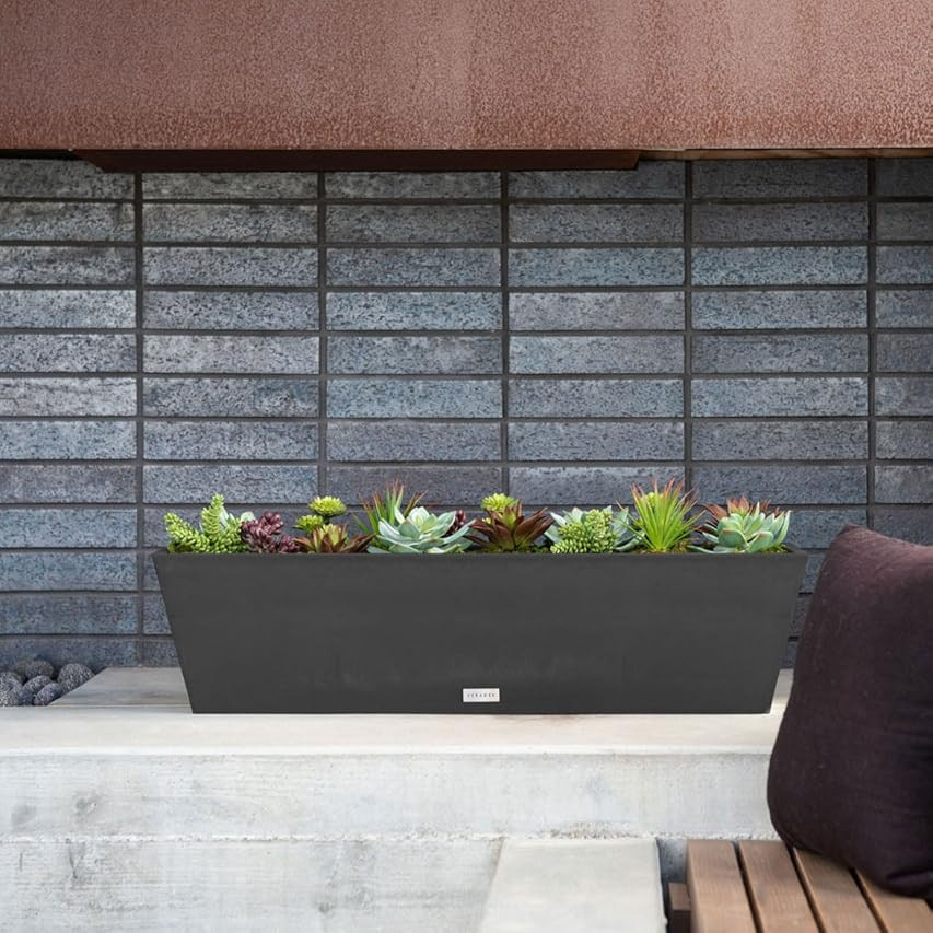 Veradek Block Series Short Indoor/Outdoor Span Planter (24" H x 12" W x 30" L, Black) | Amazon (US)