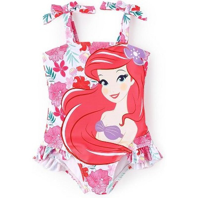 Disney Princess Toddler Bowknot Ruffle Flower One Piece Swimsuits Ariel Pink 2T | Target