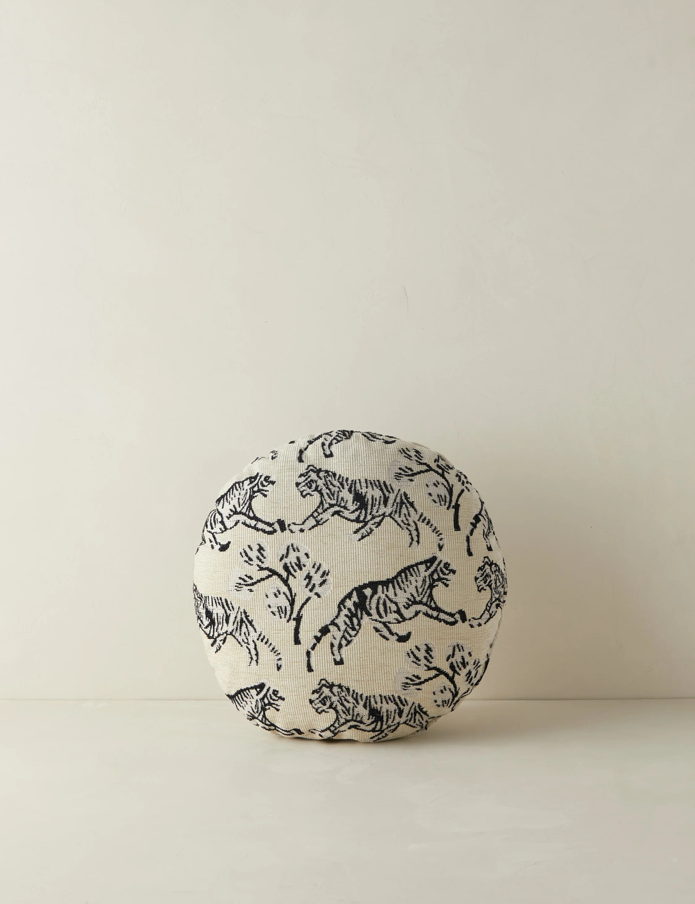 Tiger Jacquard Round Pillow by Sarah Sherman Samuel, Ivory | Lulu and Georgia 