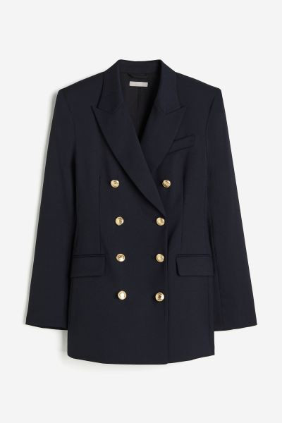 Double-breasted blazer - Navy blue - Ladies | H&M GB | H&M (UK, MY, IN, SG, PH, TW, HK)