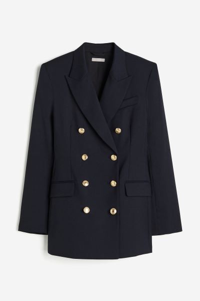 Double-breasted blazer - Navy blue - Ladies | H&M GB | H&M (UK, MY, IN, SG, PH, TW, HK)