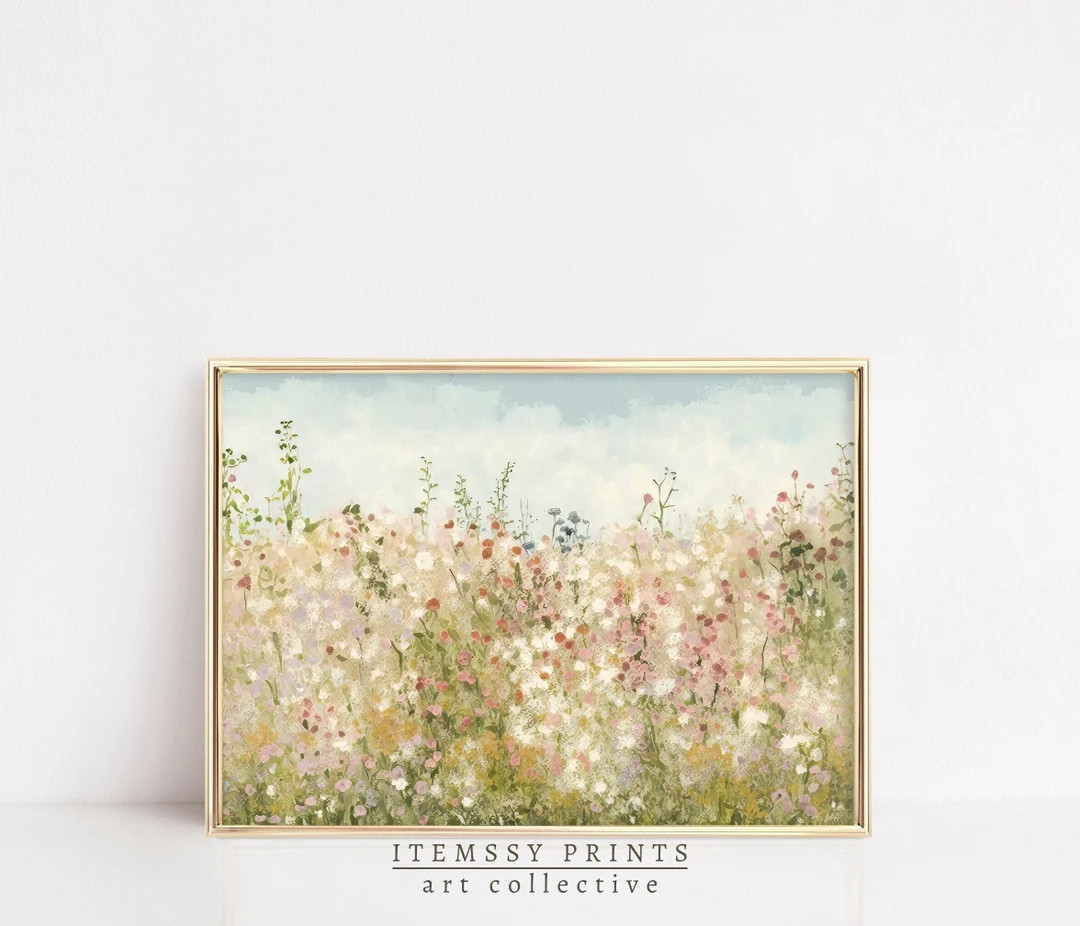 Wildflower Field Landscape Art Print Floral Art Vintage 19th Century Wall Art Printable Wall Art ... | Etsy (US)