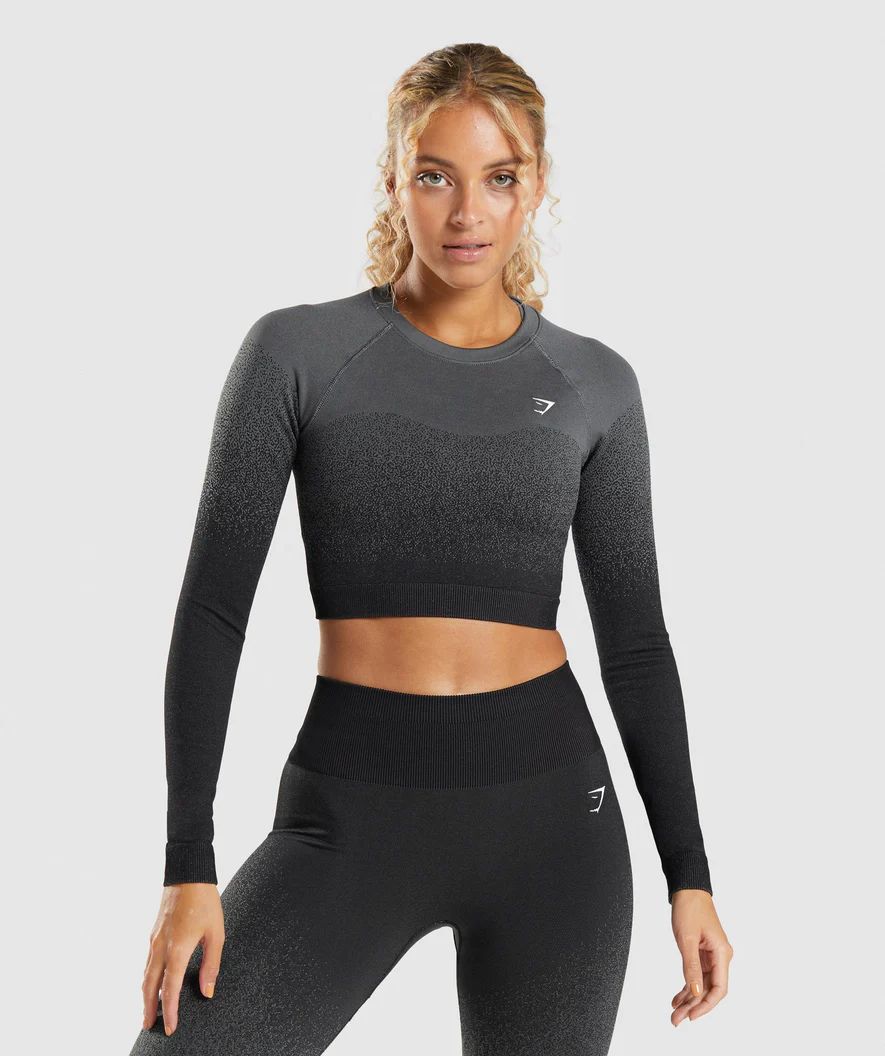 Gymshark Adapt Ombre Seamless Long Sleeve Crop Top - Black/Grey | Gymshark (Global)