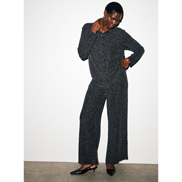 Black Shimmer Co-ord Wide Stripe Trousers 12 | Tu Clothing