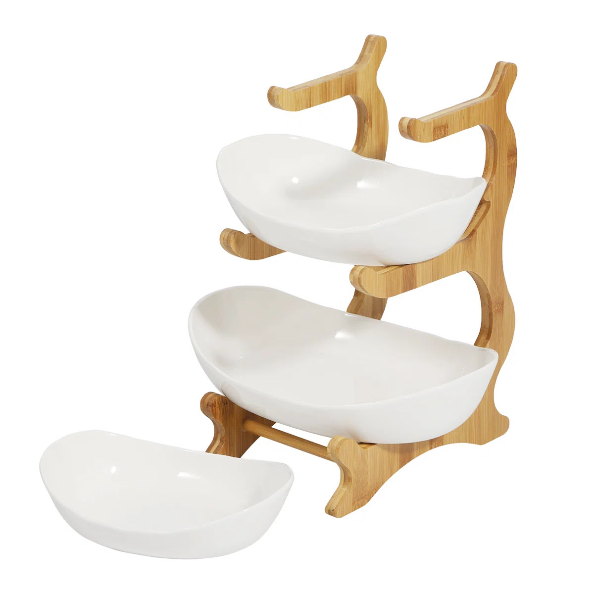 Centrella 3-Tier Countertop Freestanding Ceramic Fruit Bowl W/ Bamboo Stand | Wayfair North America