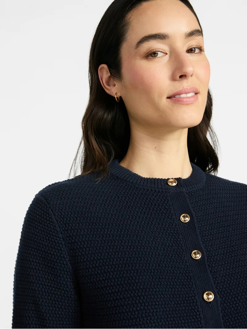 Time and Tru Women's Textured Knit Cardigan Sweater with Long Sleeves, Sizes XS-XXXL | Walmart (US)