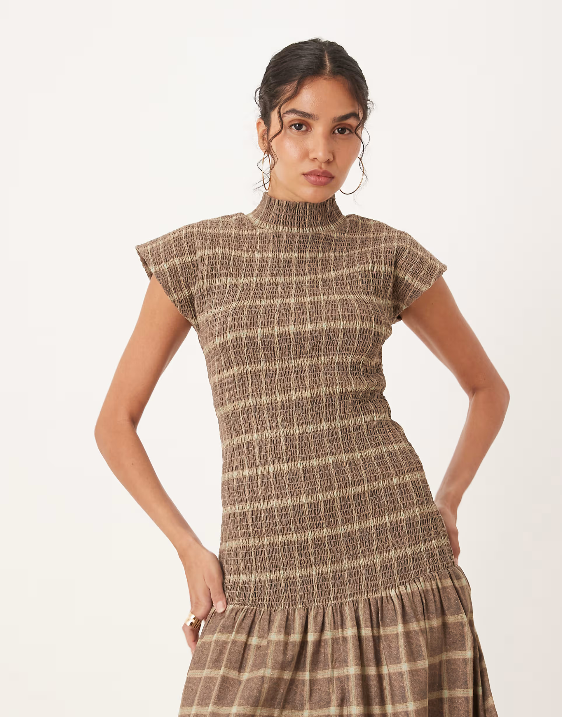 ASOS DESIGN high neck shirred maxi dress with dropped waist in plaid | ASOS | ASOS (Global)