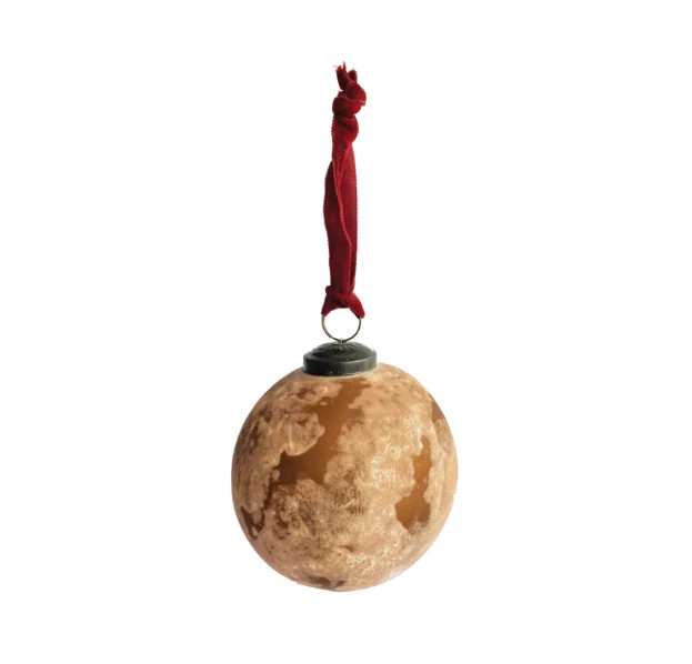 Glass Ball Ornament w/ Burgundy Velvet Ribbon | Linen & Clove