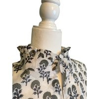 Retiring ~ Women's Causal Cotton Work Wear in Neutral, Blue & Green Floral Block Print Ruffle Collared Blouse, Button Up Xs-3X | Etsy (US)