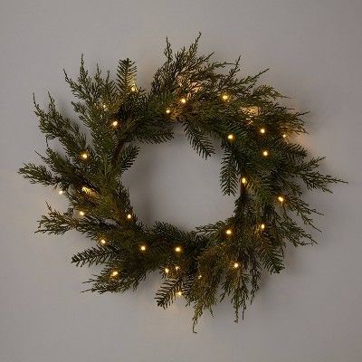 22&#34; Pre-lit Mixed Greenery Artificial Christmas Wreath LED Warm White Lights - Wondershop&#84... | Target