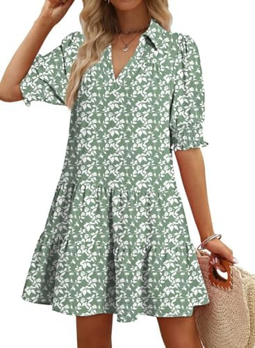Dokotoo Casual Dresses for Women Lapel Collared V Neck Mid Sleeved Pleated Summer Dresses for Wom... | Amazon (US)