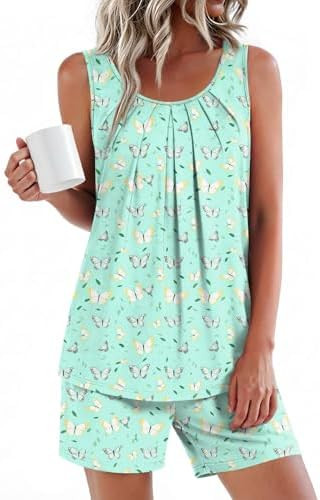HOTGIFT Women's Pajamas Sets Sleeveless 2 Piece Pjs Sets Summer Casual Lounge Sleepwear with Pock... | Amazon (US)