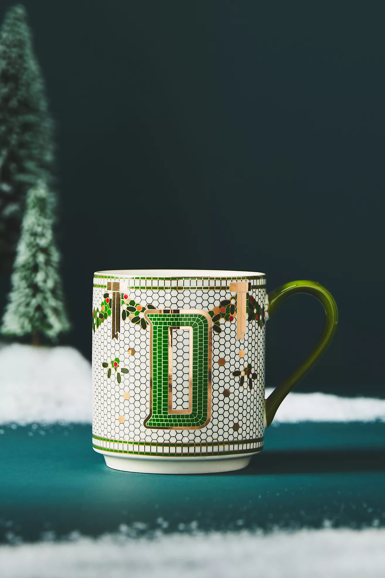 Bistro Festive Tile Stoneware Monogram Mug | Anthropologie (US)