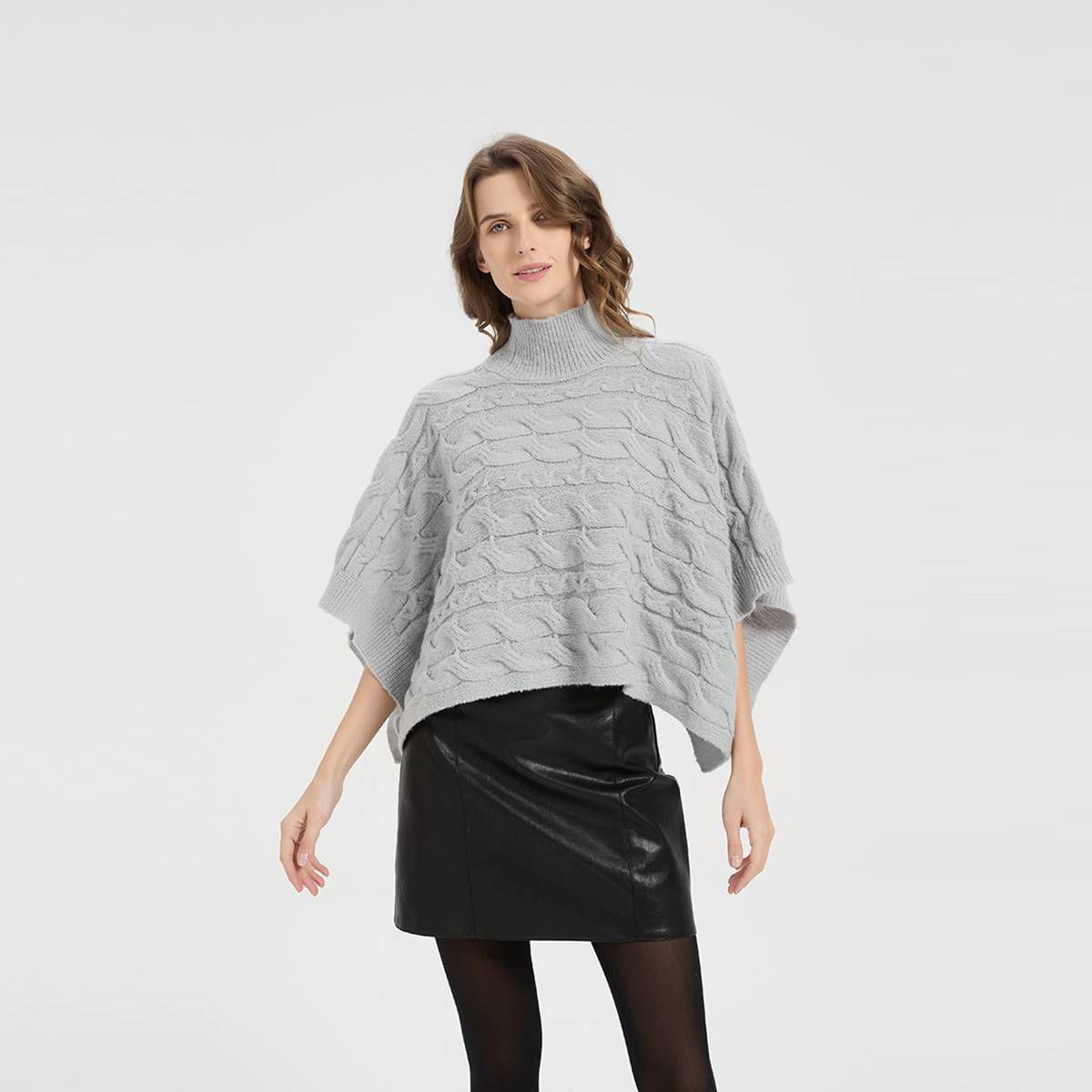 Women's High Neck Cable Poncho Sweater - A New Day™ Gray | Target