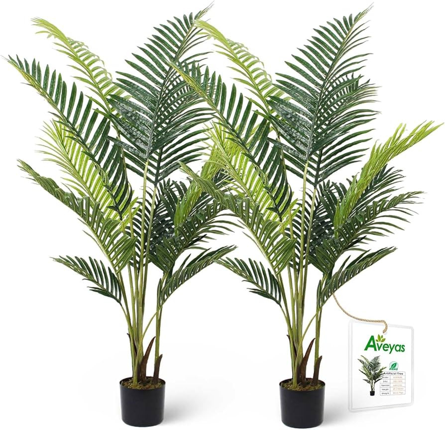 Aveyas 5ft Artificial Palm Tree for Home Decor, 5 Feet Faux Plant Fake Silk Tropical Kentia Areca... | Amazon (US)