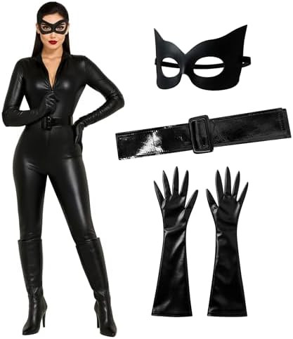 Morph Black Catsuit For Women Leather Jumpsuit Womens Adult Black Cat Suit Halloween | Amazon (US)