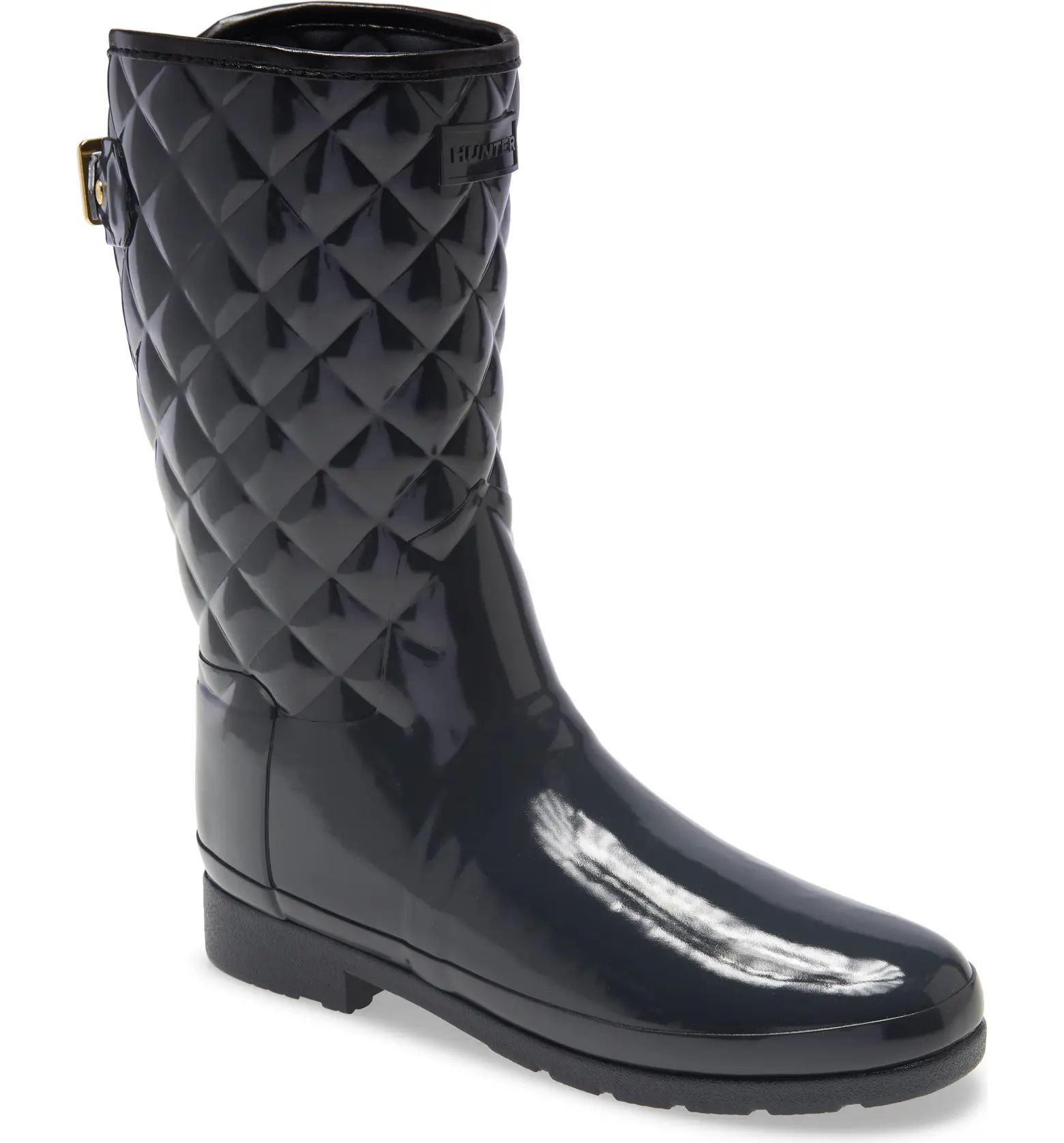 Refined High Gloss Quilted Short Waterproof Rain Boot | Nordstrom