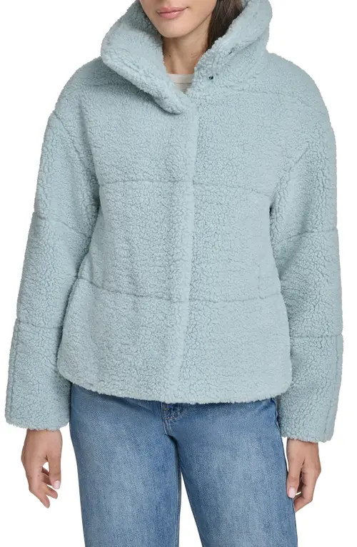 levi's Quilted Faux Fur Short Teddy Jacket in Moss Stone at Nordstrom, Size Medium | Nordstrom