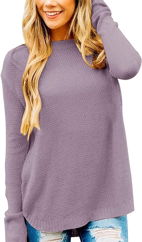 LEANI Women’s 2023 Long Sleeve Crew Neck Pullover Sweater Loose Casual Soft Knit Jumper Tops | Amazon (US)