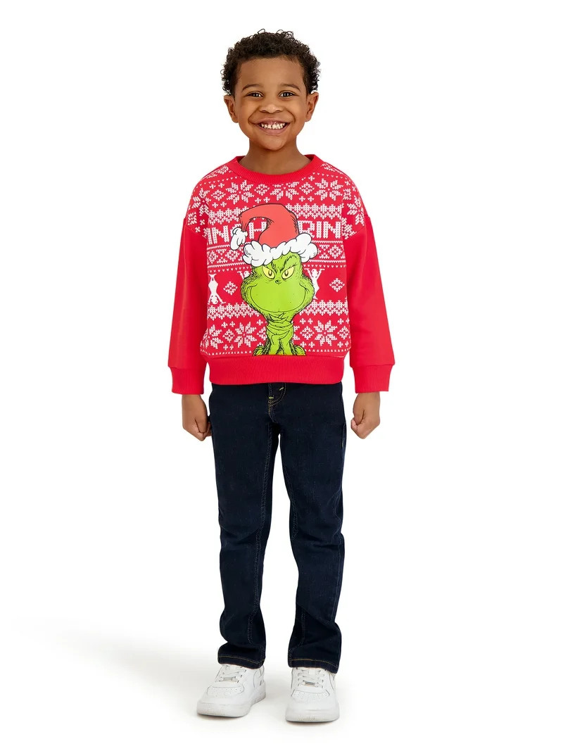 Dr. Seuss The Grinch Toddler Unisex Long Sleeve Red Sweatshirt, Sizes 12M-5T | Walmart (US)