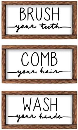 LIBWYS Bathroom Sign & Plaque (Set of 3) Wash Your Hands Brush Your Teeth Comb Your Hair Decorative  | Amazon (US)