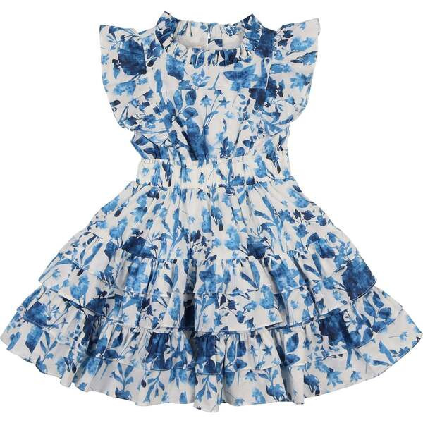 Blue Garden Short Sleeve Dress, White Blue | Maisonette