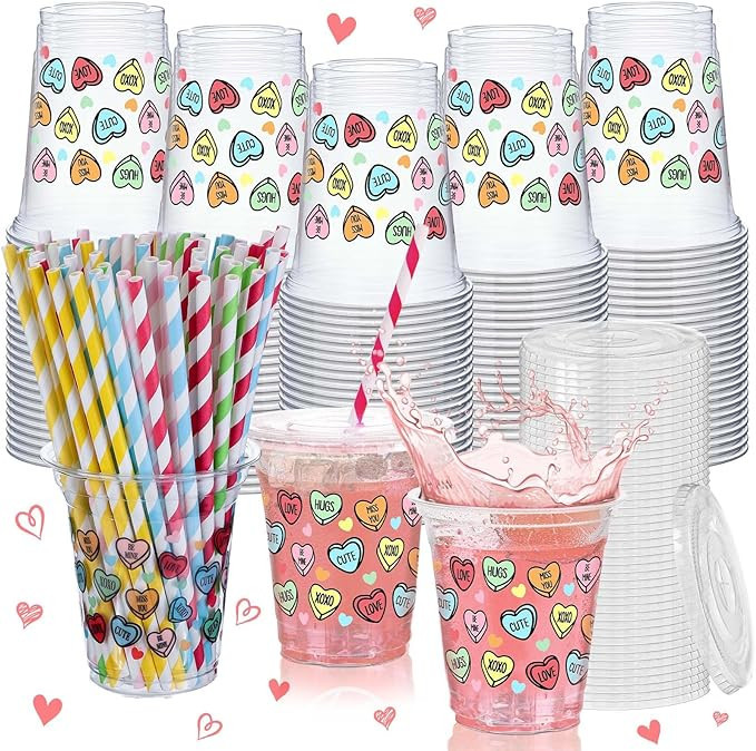 Umigy 100 Pack Plastic Disposable Cups with Lids and Straws 12 OZ Disposable Cups for Juice Water... | Amazon (US)