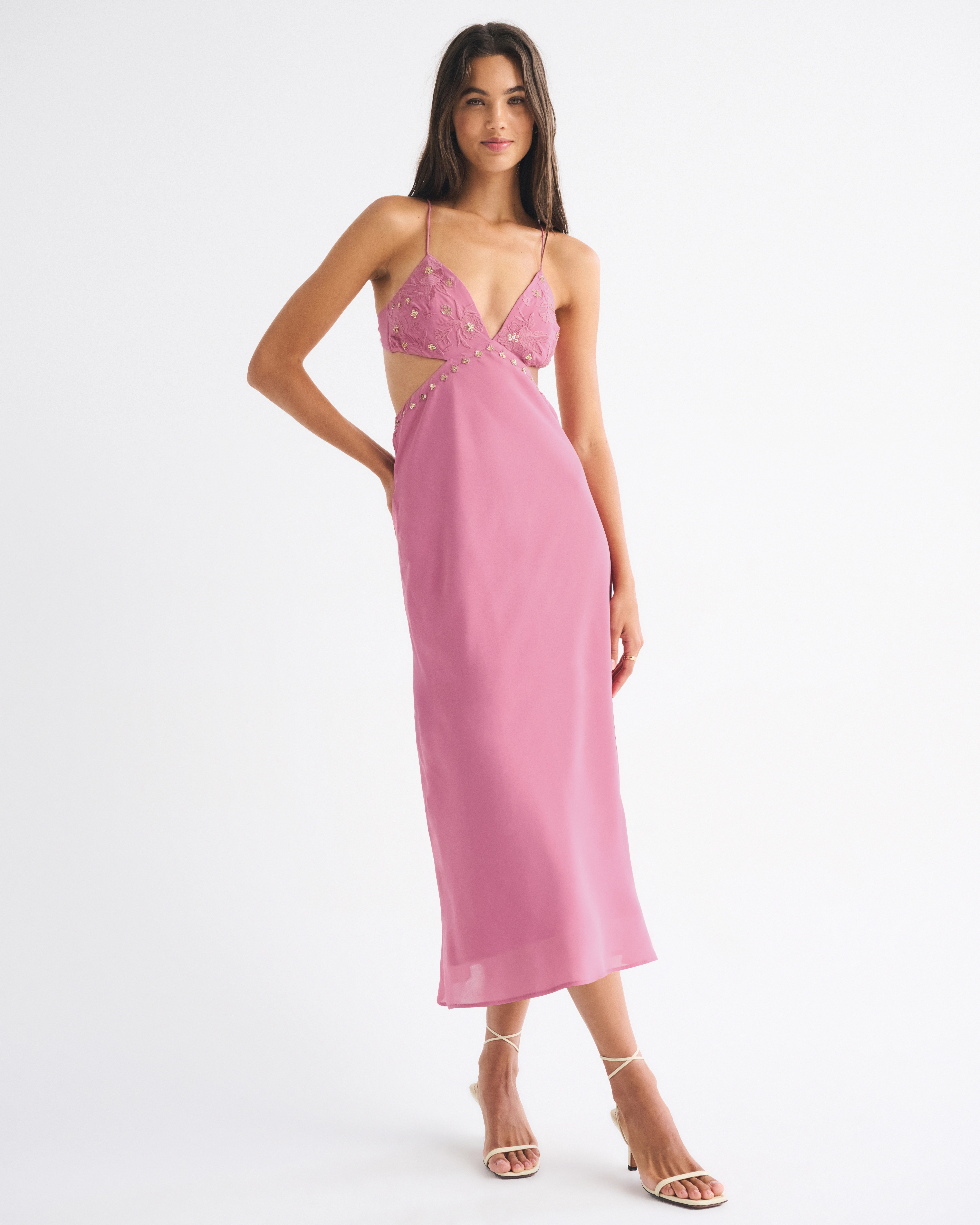 Beaded Cutout Slip Midi Dress | Abercrombie & Fitch (US)