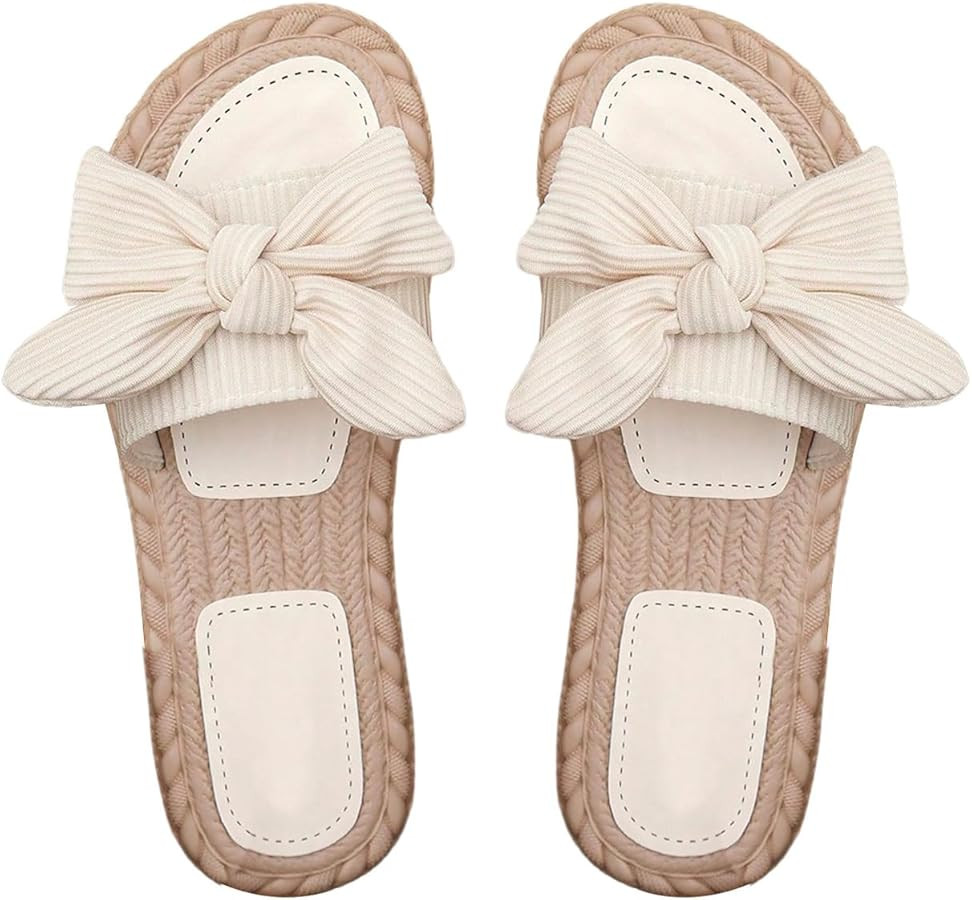 GORGLITTER Women's Bow Knot Flat Sandals Open Toe Slip On Slide Slipper Single Band Flats | Amazon (US)