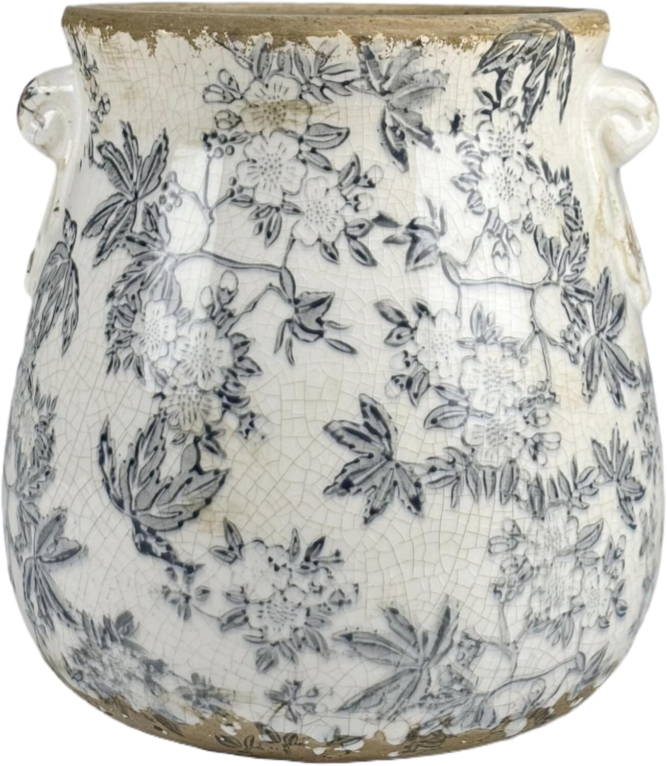 Vintage Grey Ceramic Ice Crack Glaze Flower Pot with Drainage Holes and With Handle, Country Rust... | Amazon (US)