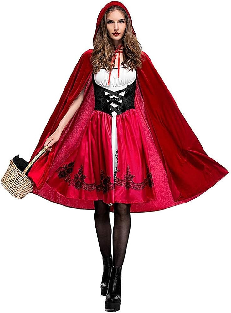 Women Little Red Riding Hood Costume Christmas Halloween Party Dress with Cape | Amazon (US)