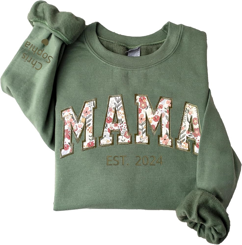 Personalized Embroidered Mama Sweatshirt With Floral Applique, Custom Mama Sweater, Mother's Day,... | Amazon (US)