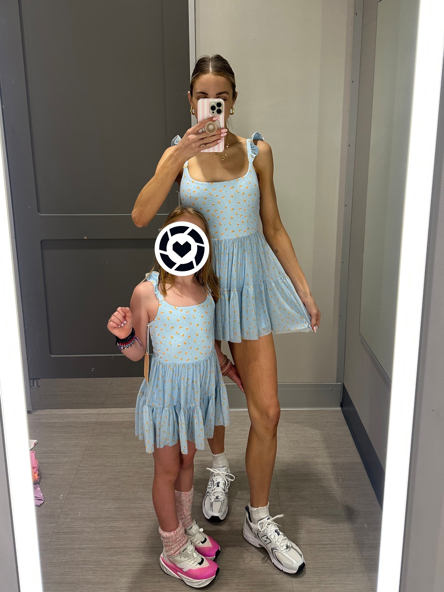 Mommy and me matching sets 💙. I went up a size to a medium and my daughters dress runs TTS 