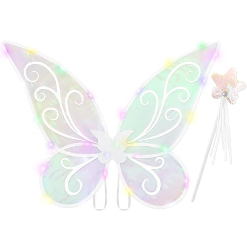 Lainlight Light up Fairy Wings for Adults, LED Butterfly Wings for Girls, Sparkle Halloween Fairy Costume Angel Wing with Fairy Wand Dress up Cosplay White | Amazon (US)