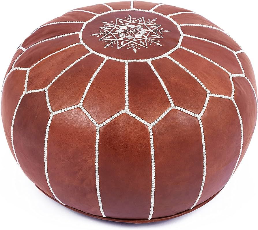 Marrakesh Gallery Leather Ottoman Pouf Cover - Hand Stitched by Moroccan Artisans - Sustainably S... | Amazon (US)