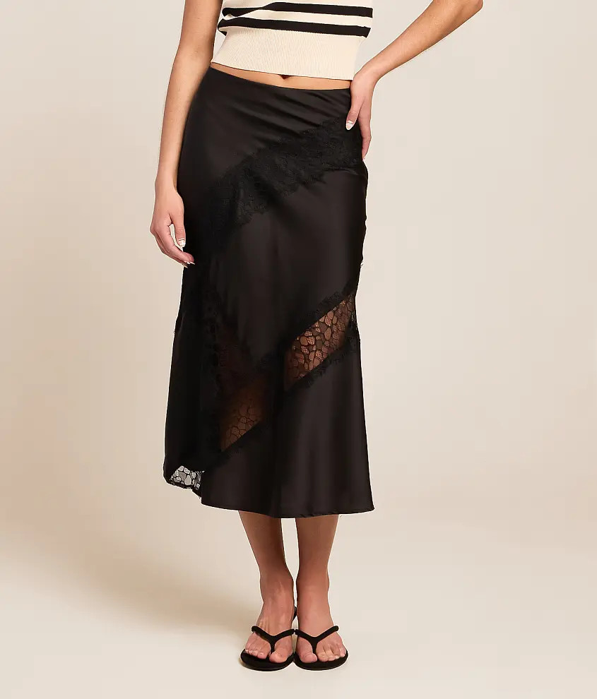 Satin Midi Skirt | Buckle