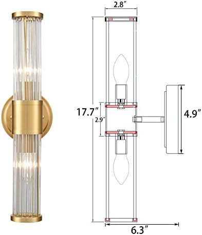 Mid-Century Wall Sconces Brass Glass Rod Wall Light 2-Light Vanity Wall Lights Fixtures for Bedroom  | Amazon (US)