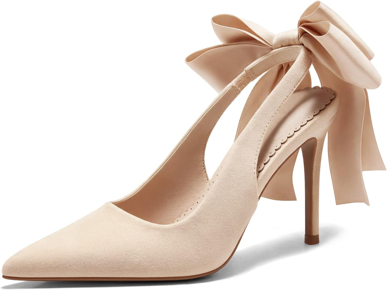Coutgo Womens Slingback High Heels with Bow Closed Pointed Toe Wedding Bride Dress Shoes Satin Pumps | Amazon (US)