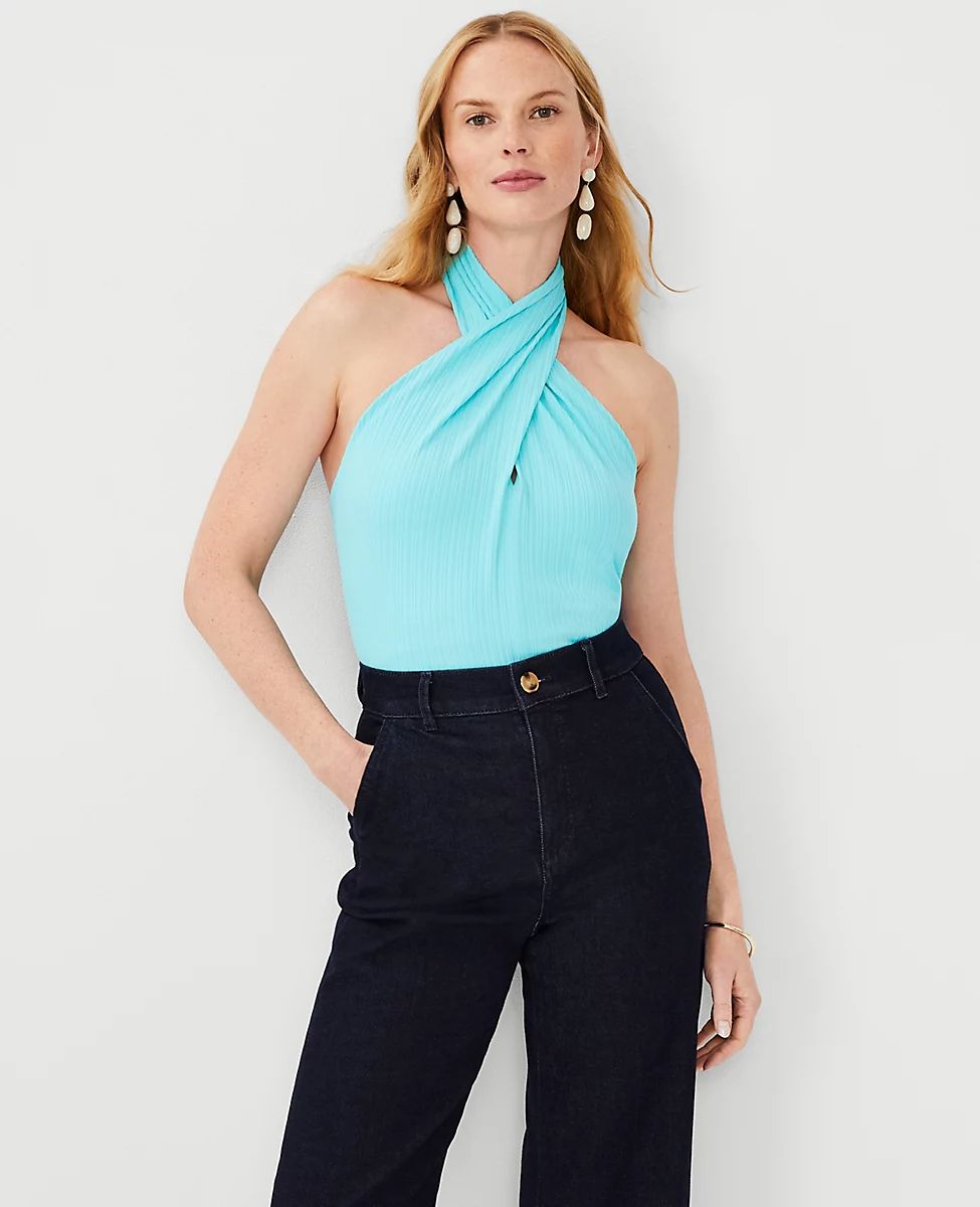 Ribbed Criss Cross Halter Top | Ann Taylor (US)